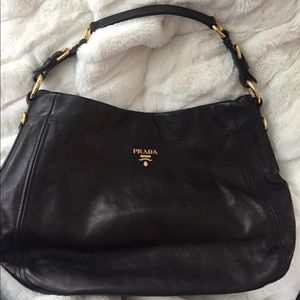 Prada black leather hobo bag